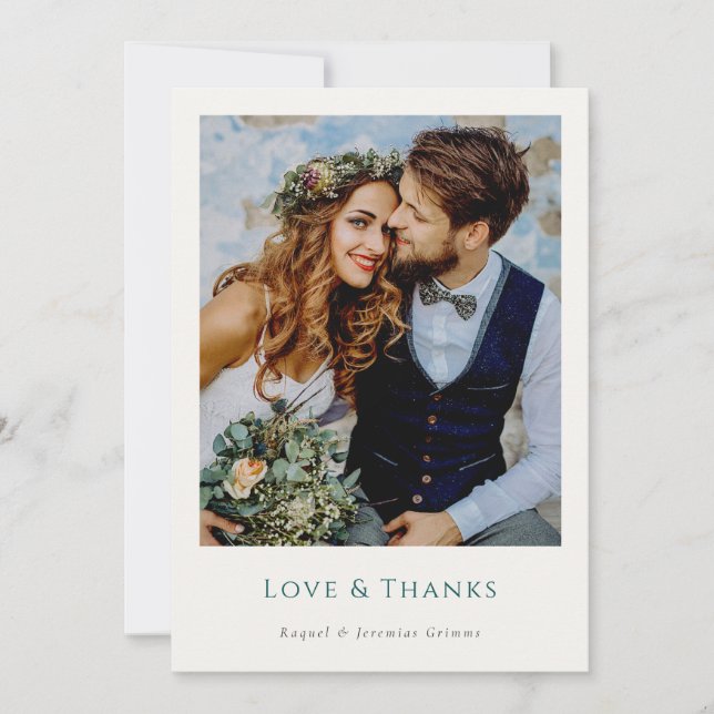 Elegant Modern Photos Script Love & Thanks Wedding Thank You Card (Front)