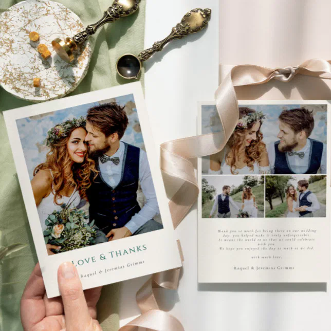 Elegant Modern Photos Script Love & Thanks Wedding Thank You Card | Zazzle
