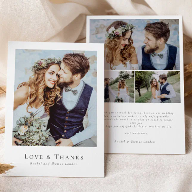Elegant Modern Photos Script Love & Thanks Wedding Thank You Card | Zazzle