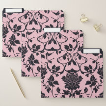 Elegant Modern Pink and Black Rose Damask