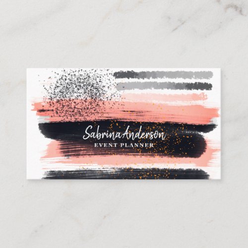 Elegant Modern Pink and Black Watercolor Abstract Business Card