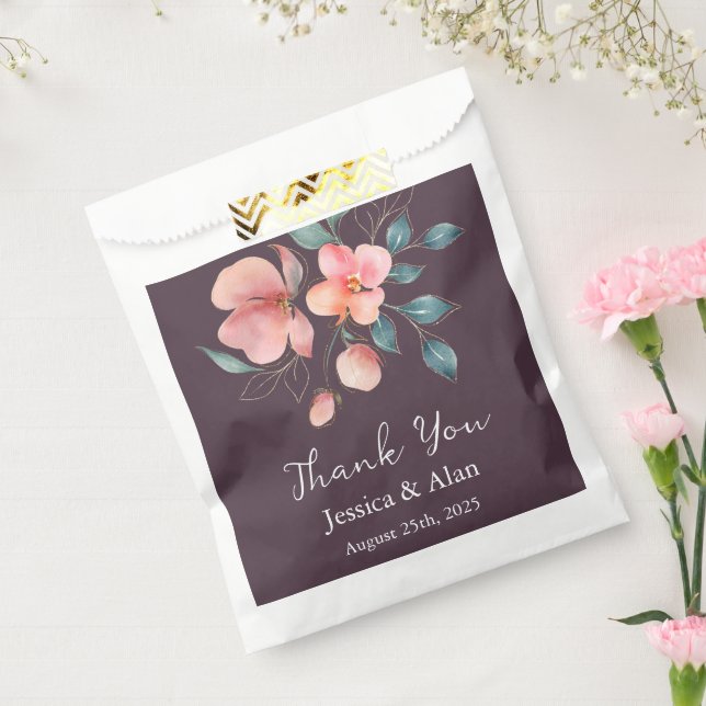 Elegant Modern Pink and Gold Floral Wedding Favor Bag (Sealed)