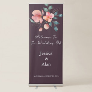 Elegant Modern Pink and Gold Floral Wedding Retractable Banner