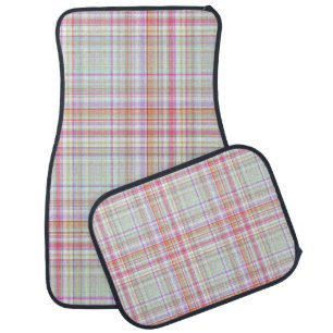 Elegant Modern Pink and Green Plaid Pattern Car Floor Mat
