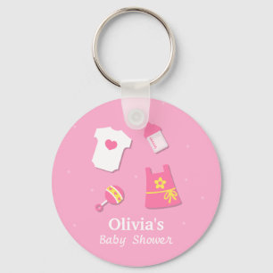 Elegant Modern Pink Baby Girl Shower Party Favors Keychain