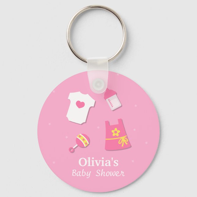 Elegant Modern Pink Baby Girl Shower Party Favors Keychain (Front)
