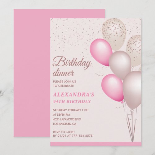 Elegant Modern Pink Birthday dinner 94th birthday