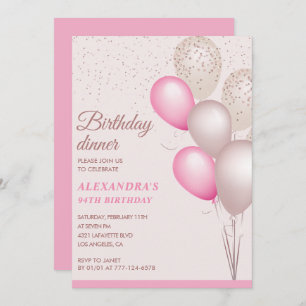 Elegant Modern Pink Birthday dinner 94th birthday Invitation