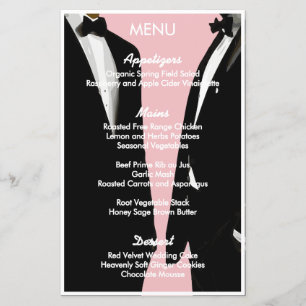 Elegant Modern Pink Black Gay Men Wedding Menu