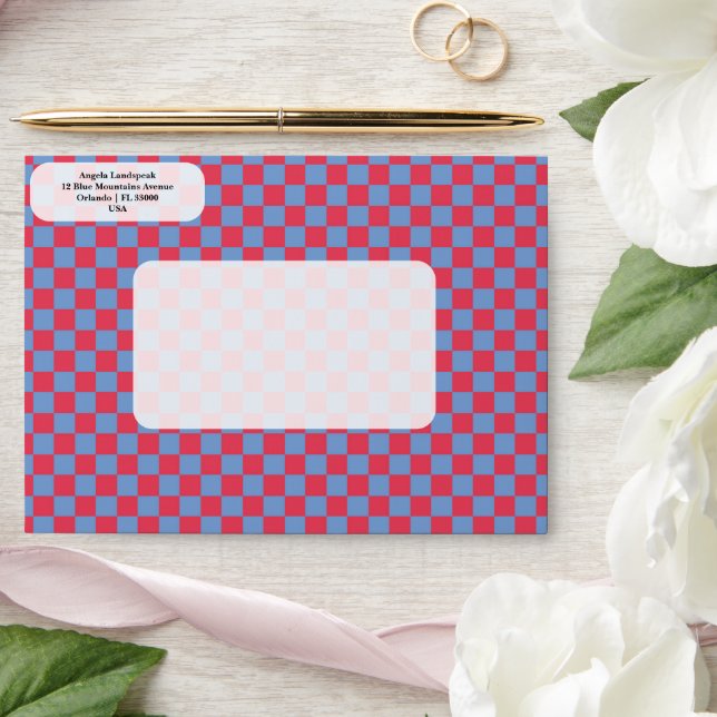 Elegant, Modern Pink & Blue Checkered   Envelope (Wedding)
