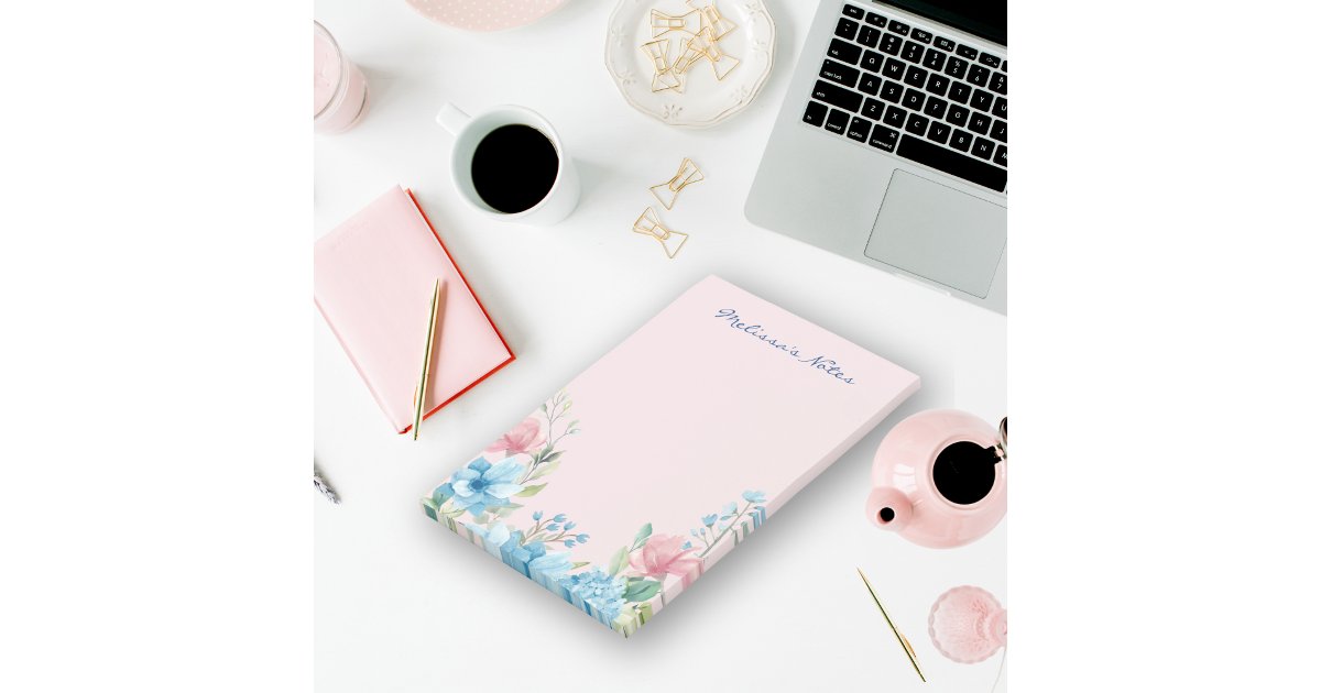 Elegant Modern Pink Blue Watercolor Wildflowers Post-it Notes | Zazzle