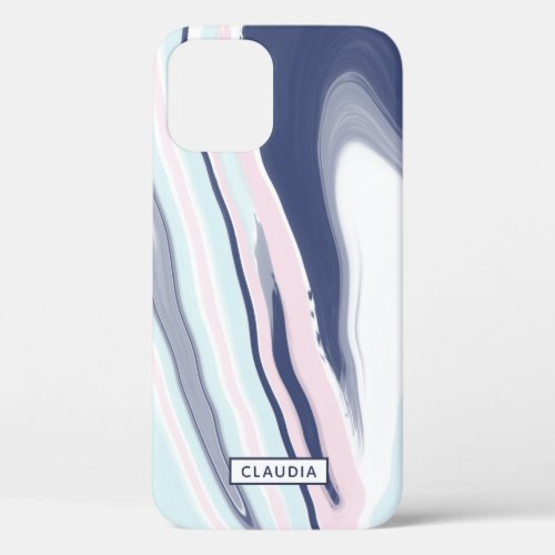 Elegant modern pink blue white liquid marble iPhone 12 pro case