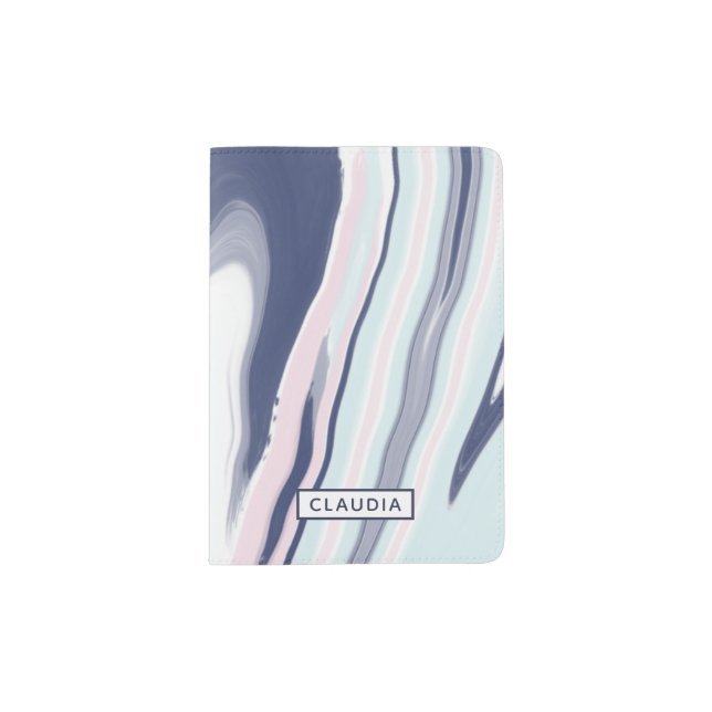 Elegant modern pink blue white liquid marble passport holder (Front)