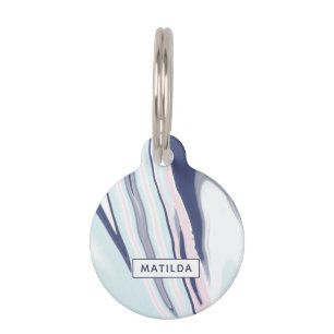 Elegant modern pink blue white liquid marble pet ID tag