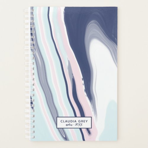 Elegant modern pink blue white liquid marble planner