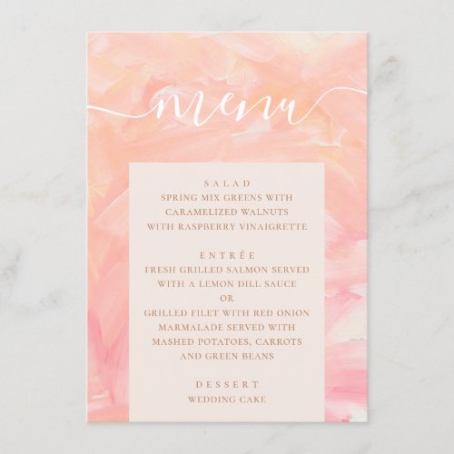 Elegant modern pink blush brush strokes wedding menu