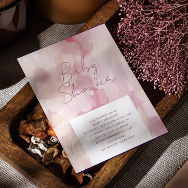 Elegant modern pink blush oil painted baby shower invitation (Creator Uploaded)