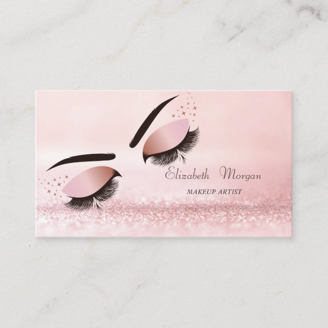 Elegant Modern Pink Bokeh Faux Lashes Business Card (Front)