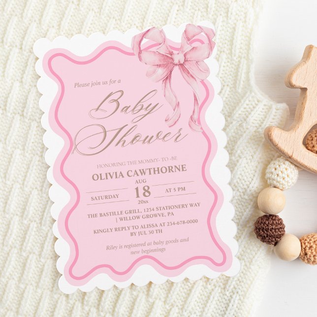 Elegant Modern Pink Bow Baby Shower Invitation (Creator Uploaded)
