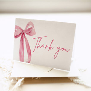 Elegant Modern Pink Bow She's Tying the Knot Letterpress Thank You Card