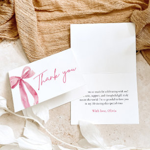 Elegant Modern Pink Bow She's Tying the Knot Letterpress Thank You Card