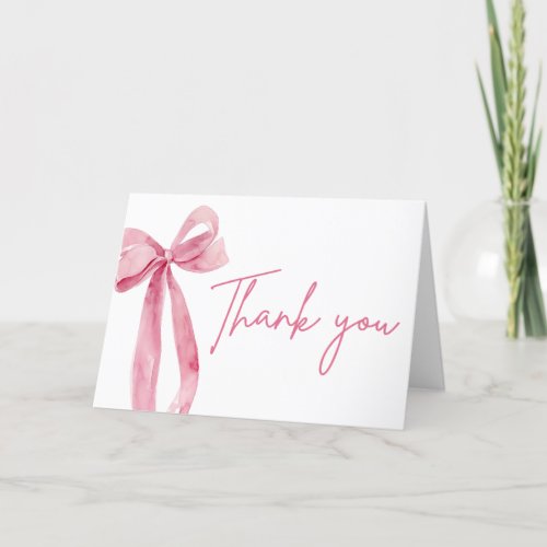 Elegant Modern Pink Bow Shes Tying the Knot Thank You Card