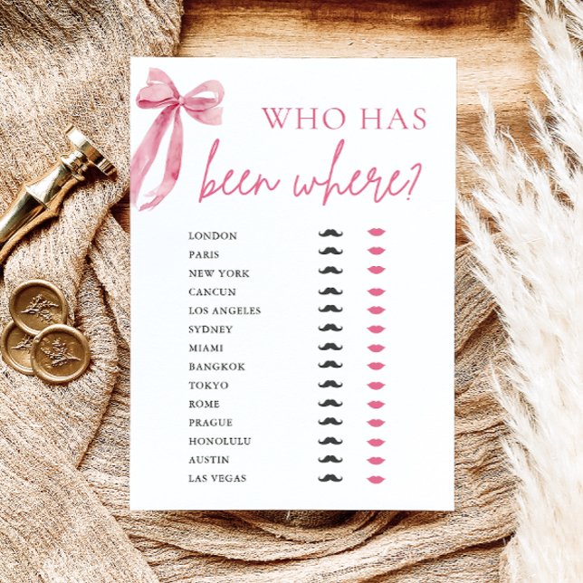 Elegant Modern Pink Bow Who Has Been Where Game  Invitation (Elegant Modern Pink Bow Who Has Been Where Game)