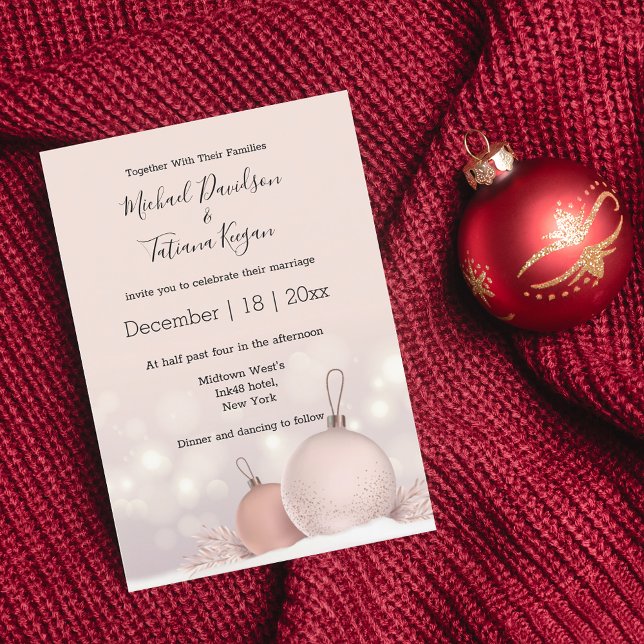 elegant  modern pink christmas ornaments wedding  invitation (Creator Uploaded)