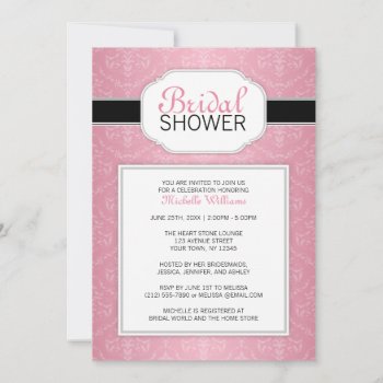 Elegant Modern Pink Damask Bridal Shower Invitation by starzraven at Zazzle