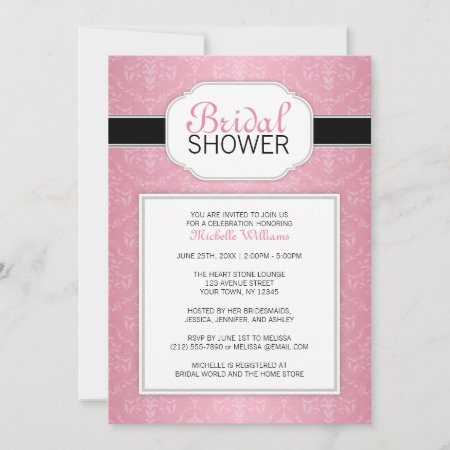 Elegant Modern Pink Damask Bridal Shower Invitation