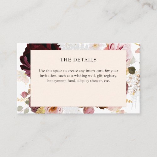 Elegant Modern Pink Floral Bridal Shower  Enclosure Card
