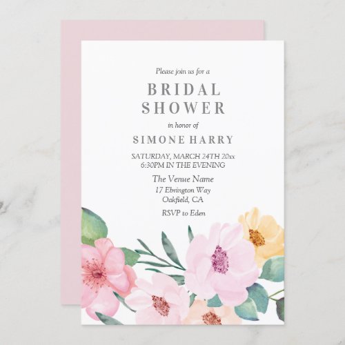 Elegant Modern Pink Floral Bridal Shower Invitation