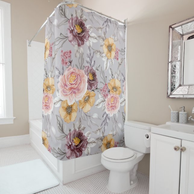 Elegant Modern Pink Floral   Shower Curtain (In Situ)
