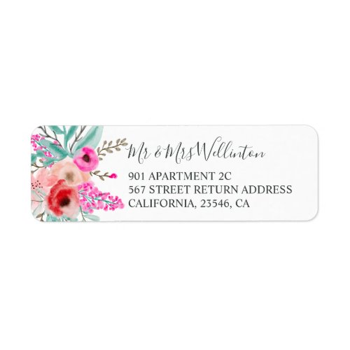 Elegant modern pink floral watercolor botanical label