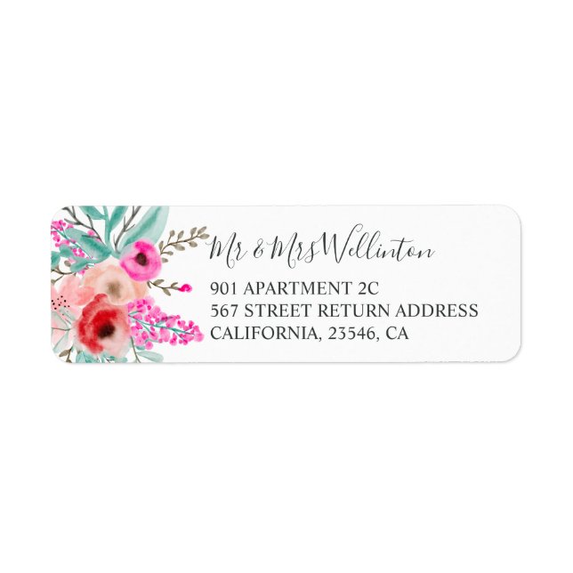 Elegant modern pink floral watercolor botanical label (Front)