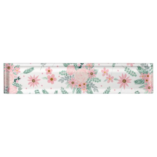 Elegant Modern Pink Floral Watercolor Painting Desk Name Plate