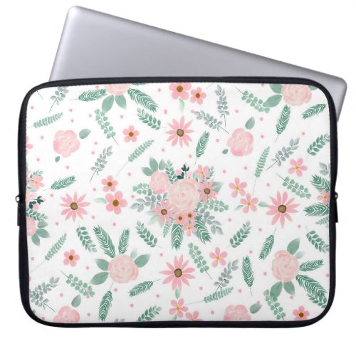 Elegant Modern Pink Floral Watercolor Painting Laptop Sleeve