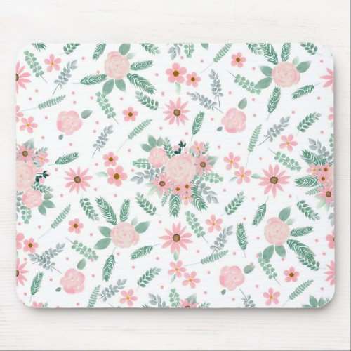 Elegant Modern Pink Floral Watercolor Painting Mouse Pad