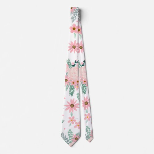 Elegant Modern Pink Floral Watercolor Painting Neck Tie