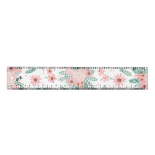Elegant Modern Pink Floral Watercolor Painting Ruler