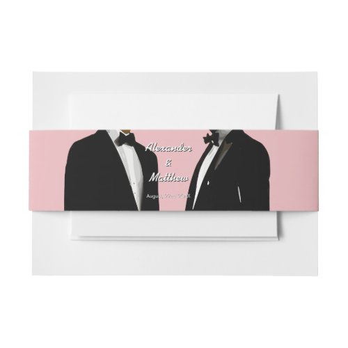 Elegant Modern Pink Gay Men Wedding Invitation Belly Band