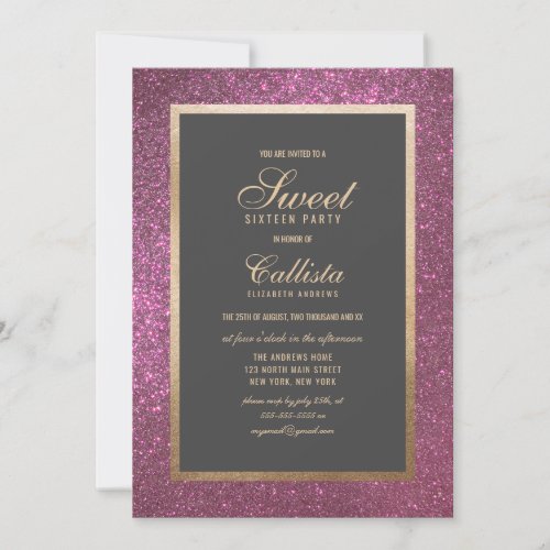 Elegant Modern Pink Glitter Thick Border Sweet 16 Invitation