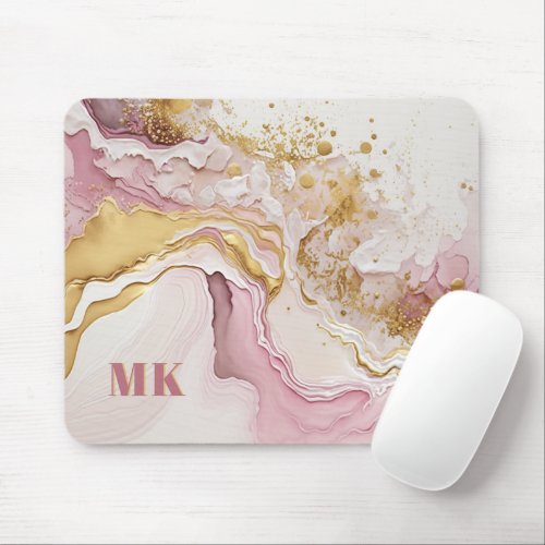 Elegant Modern Pink Gold Abstract Monogram Mouse Pad