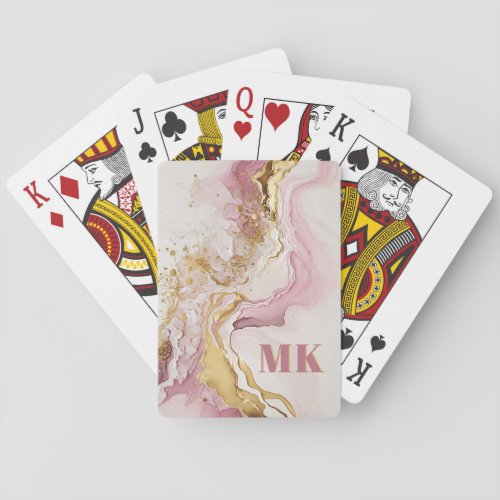 Elegant Modern Pink Gold Abstract Monogram Playing Cards