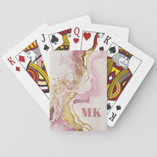 Elegant Modern Pink Gold Abstract Monogram Poker Cards