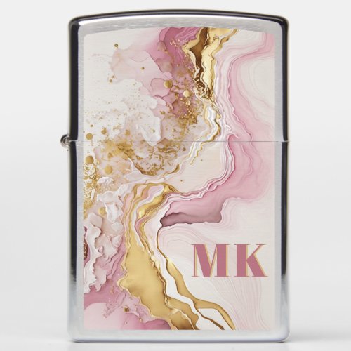 Elegant Modern Pink Gold Abstract Monogram Zippo Lighter