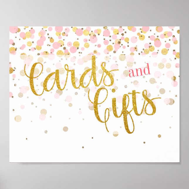 Elegant Modern Pink Gold Confetti Cards Gifts Sign (Front)
