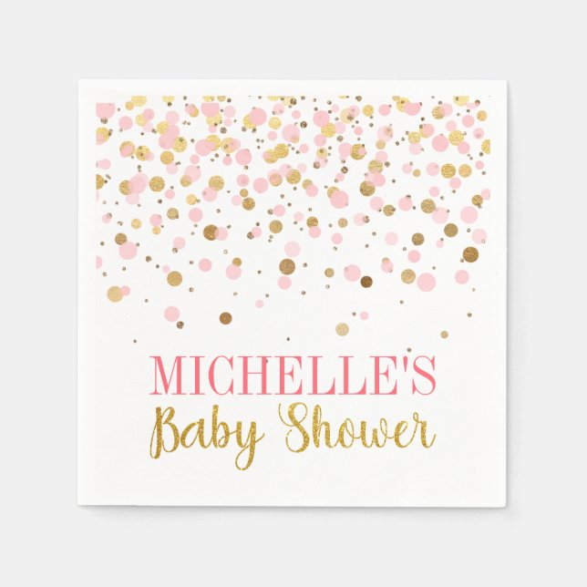 Elegant Modern Pink Gold Confetti Girl Baby Shower Napkins (Front)