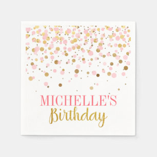 Elegant Modern Pink Gold Confetti Girl Birthday Napkins