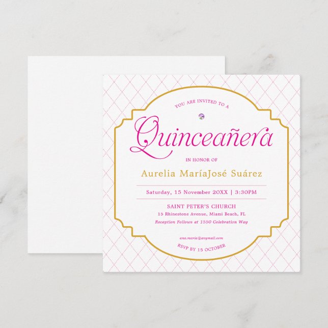 Elegant Modern Pink Gold Quinceañera Invitation (Front/Back)